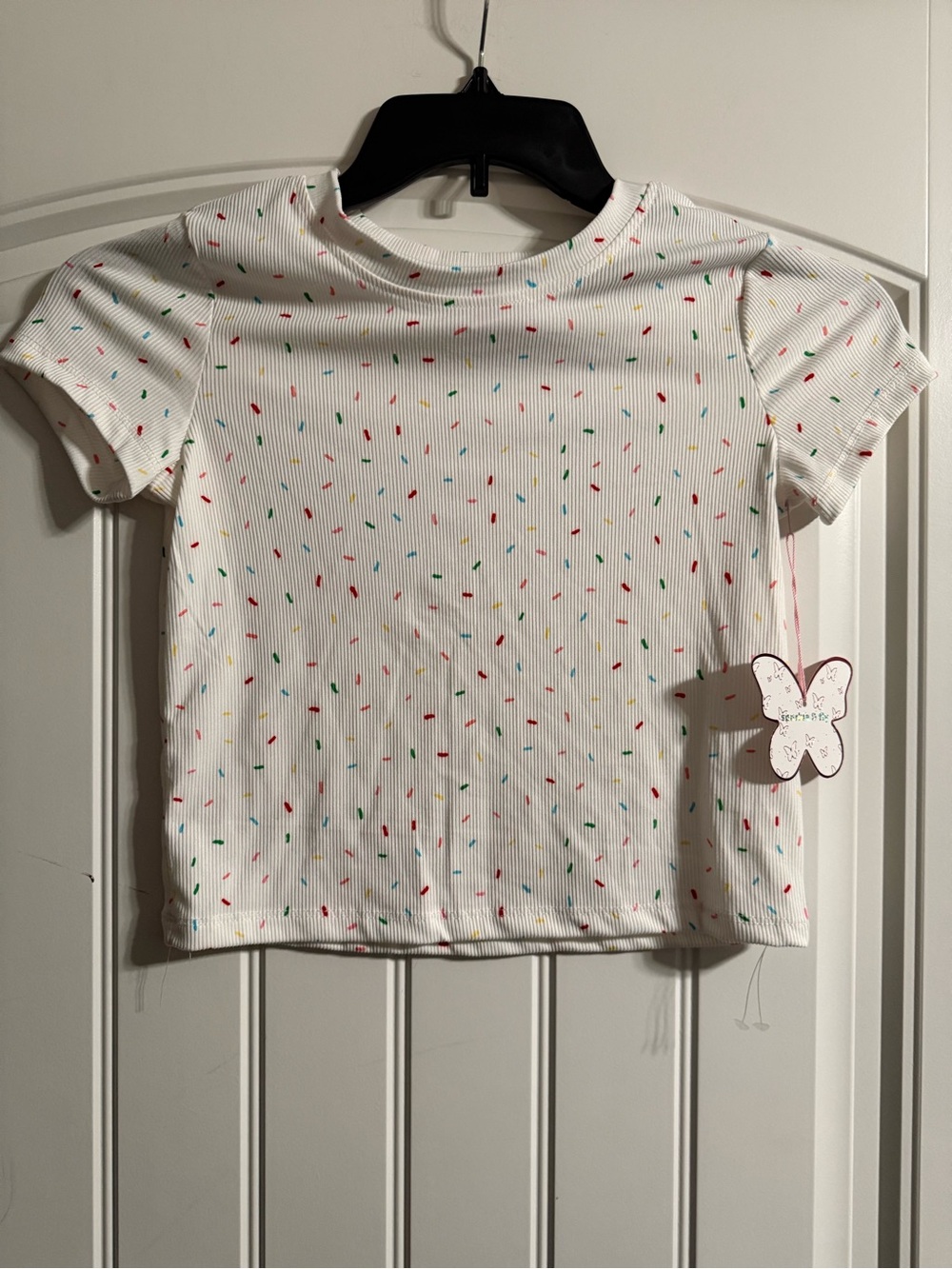 Girls L 12 White Confetti Short Sleeve Ribbed Tee NWT